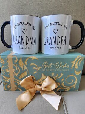 New: Promoted to Grandma/Grandpa Est 2027 Mug Set